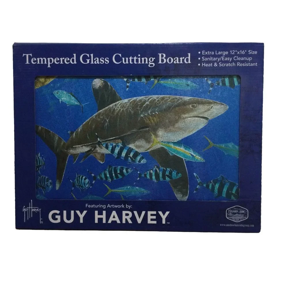 Guy Harvey Art Work Shark Cutting Board 12x16 Tempered‎ Glass EZ clean 43019